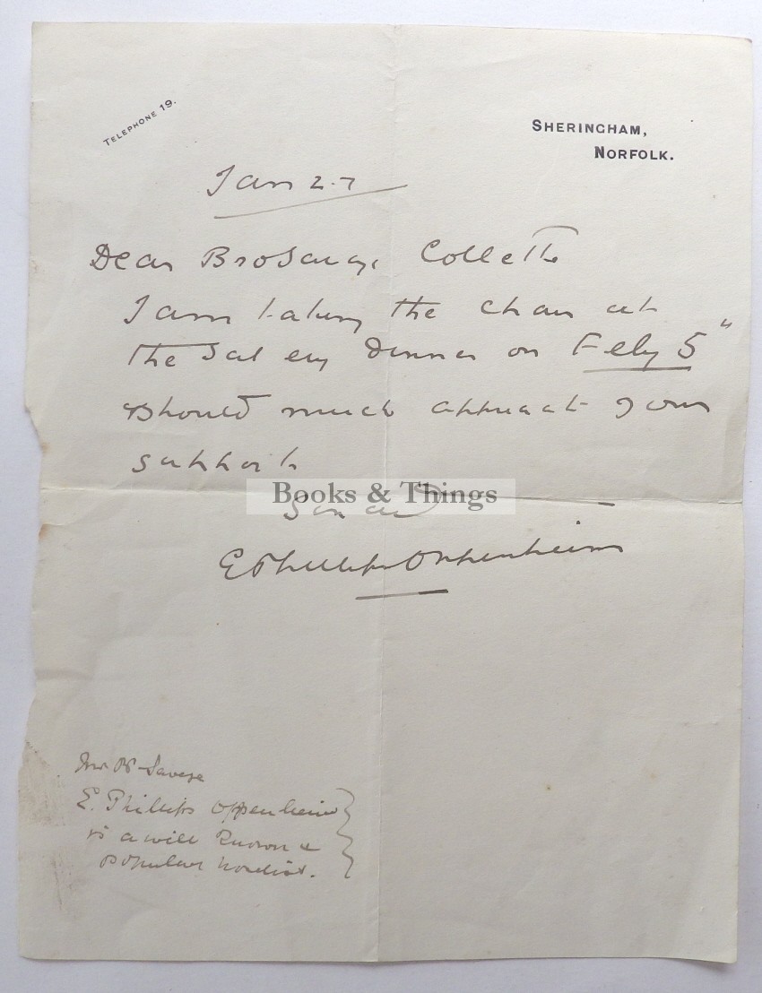 E Phillips Oppenheim signed letter