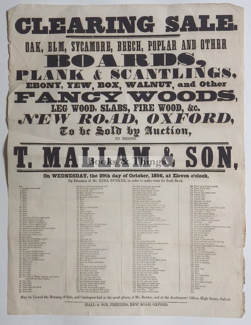 Mallam’s sale poster 1856 timber