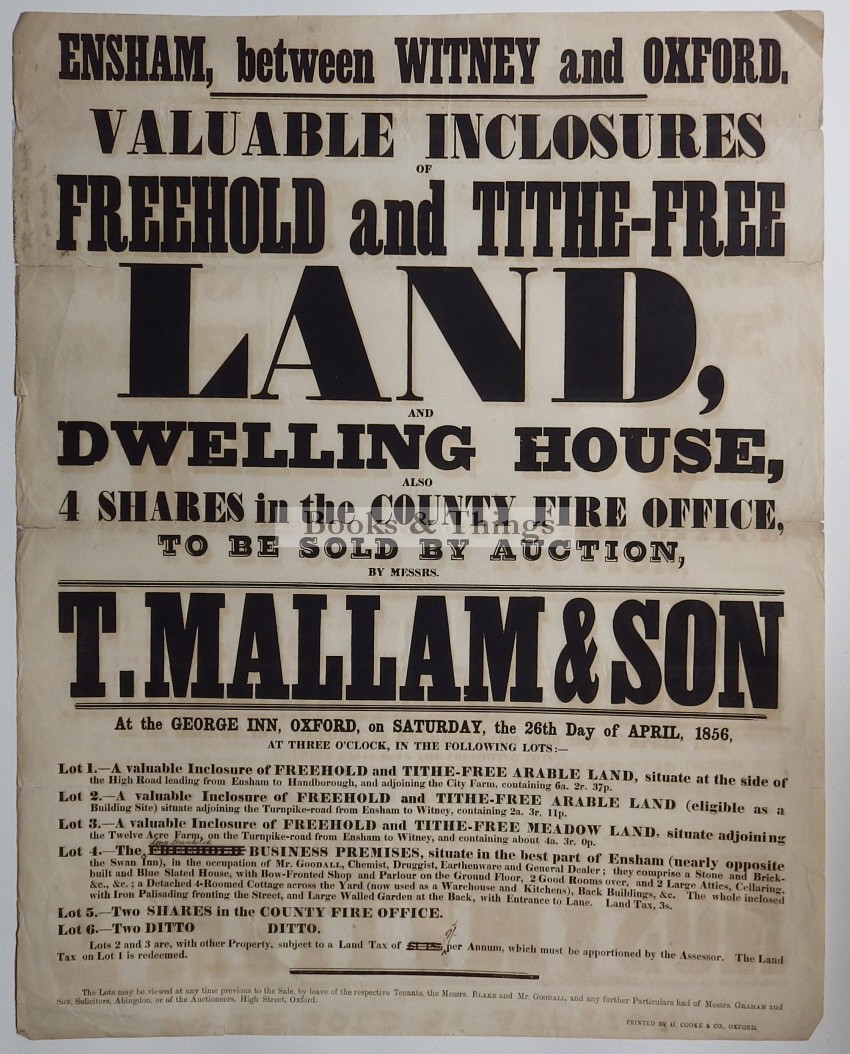 Mallams sale poster 1856 Ensham land